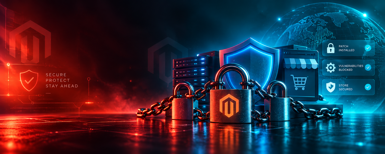 Magento store locked and patched — padlocks, shield and checkout protection