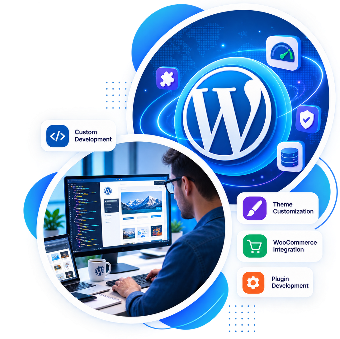 WordPress development services, custom development, WooCommerce, themes and plugins