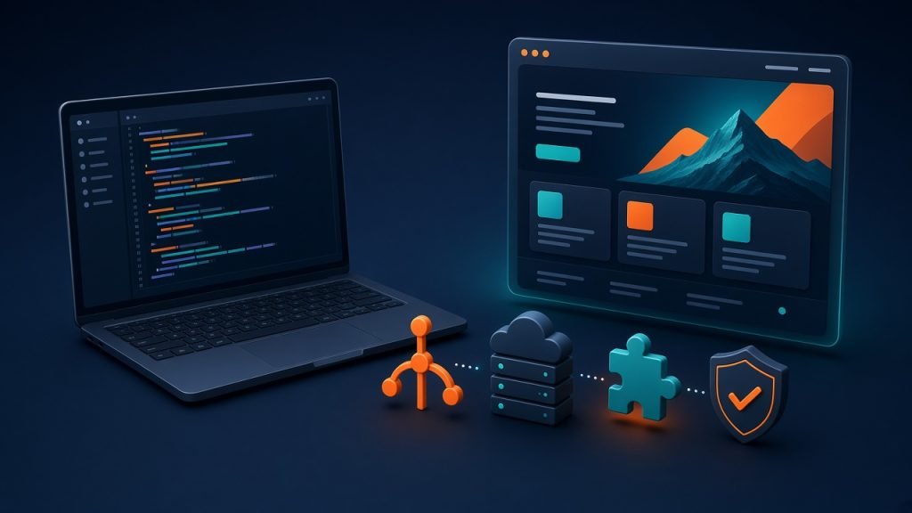 Developers working from a staging environment with code and a site preview