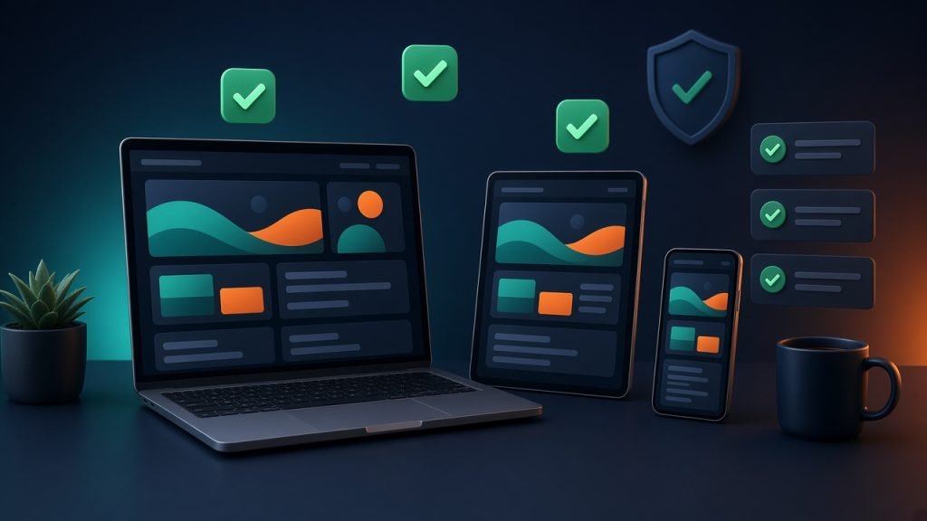Quality assurance testing a WordPress site across laptop, tablet and phone